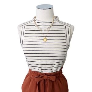 MADEWELL Striped Linen Blend Sleeveless Top Cream Black Style E1670 Sz S